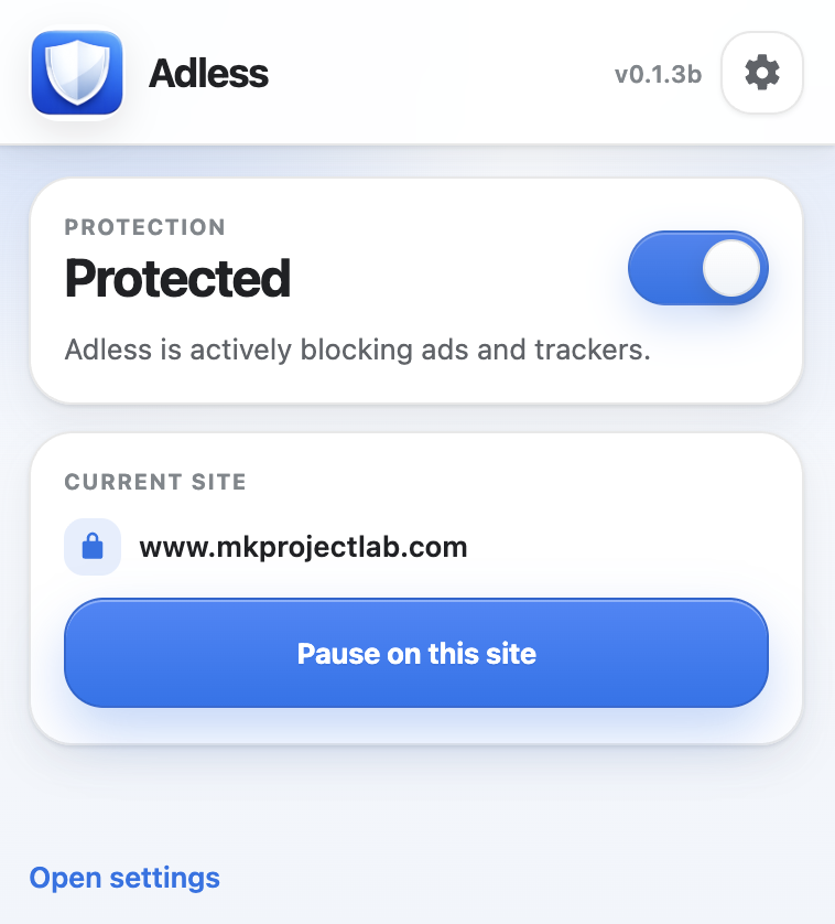 Adless Lite extension interface preview